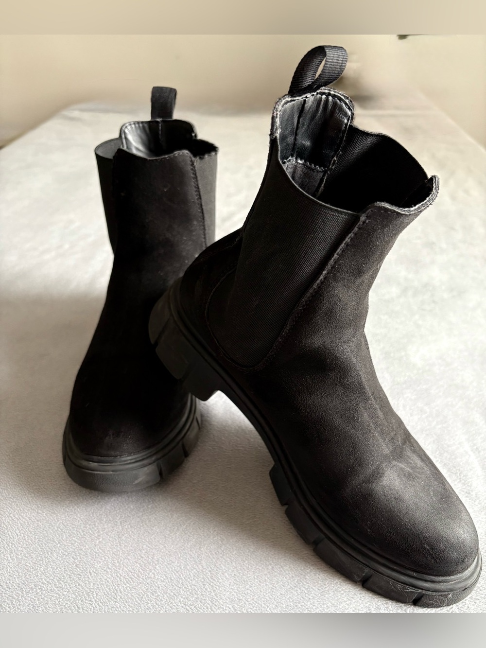 Zigi Soho Black Suede Lug Sole Chelsea Booties